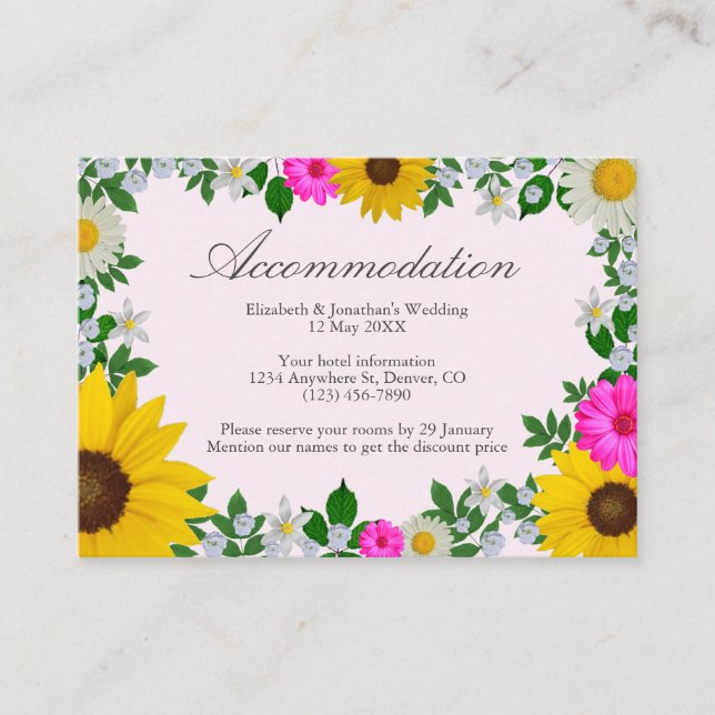 Carte D'accompagnement Sunflower Daisy Floral Mariage Hébergement (Devant)