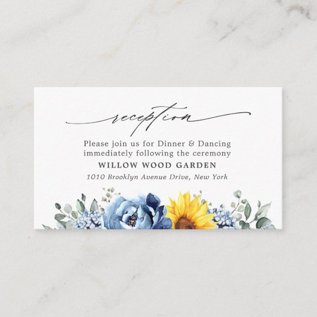 Carte D'accompagnement Sunflower Dusty Blue Floral Mariage Réception (Devant)