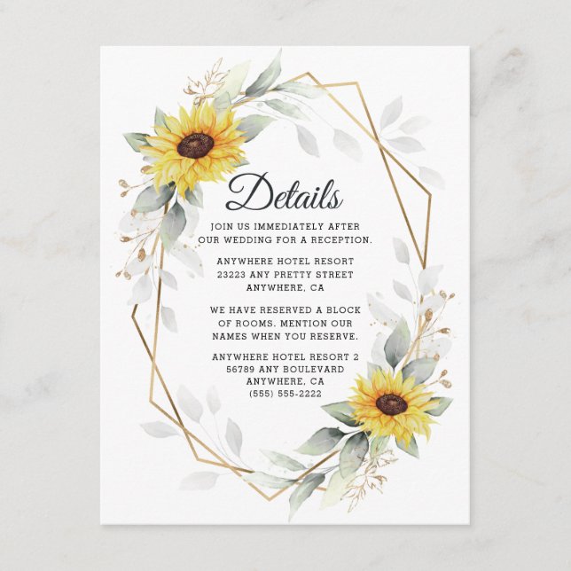 Carte D'accompagnement Sunflower Elegant Rustique Mariage d'or géométriqu (Devant)