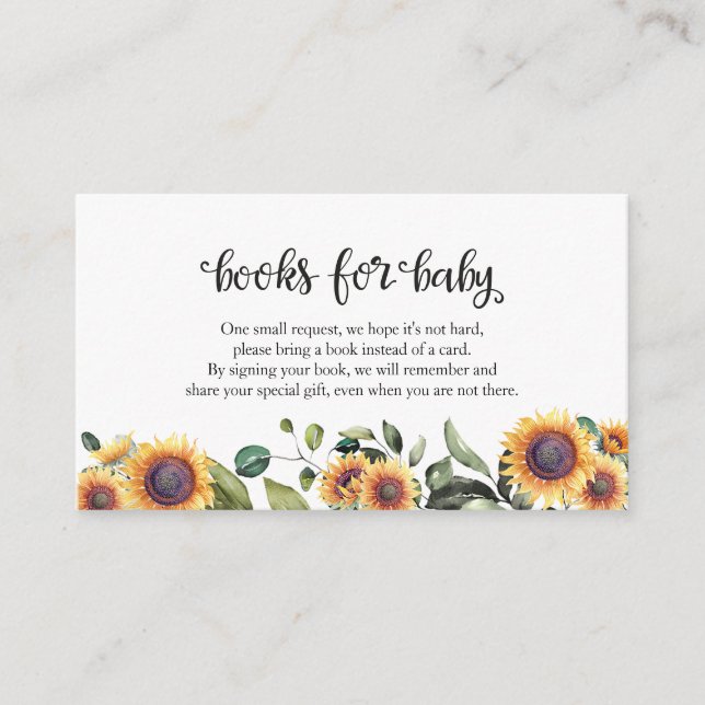 Carte D'accompagnement Sunflower Greenery Livres Baby showers Automne Pou (Devant)