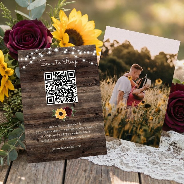 Carte D'accompagnement Sunflower Roses Wedding QR Code RSVP (Créateur téléchargé)