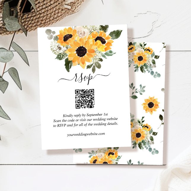 Carte D'accompagnement Sunflower Sage Greenery QR Code Mariage RSVP (Créateur téléchargé)