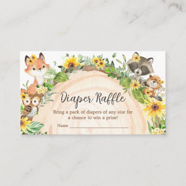 Carte D'accompagnement Sunflower Woodland Animaux Baby Diaper Raffle (Devant)