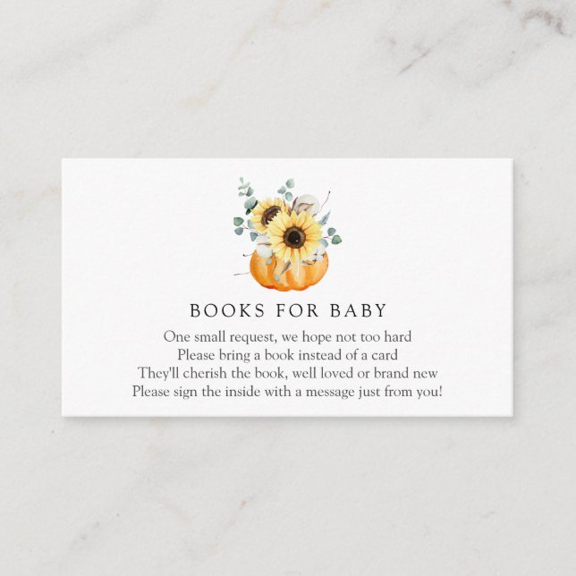 Carte D'accompagnement Sunflowers et Livres Citrouilles pour Baby insert  (Devant)