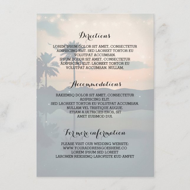 Carte D'accompagnement Sunset Beach Wedding Détails - Information (Devant)
