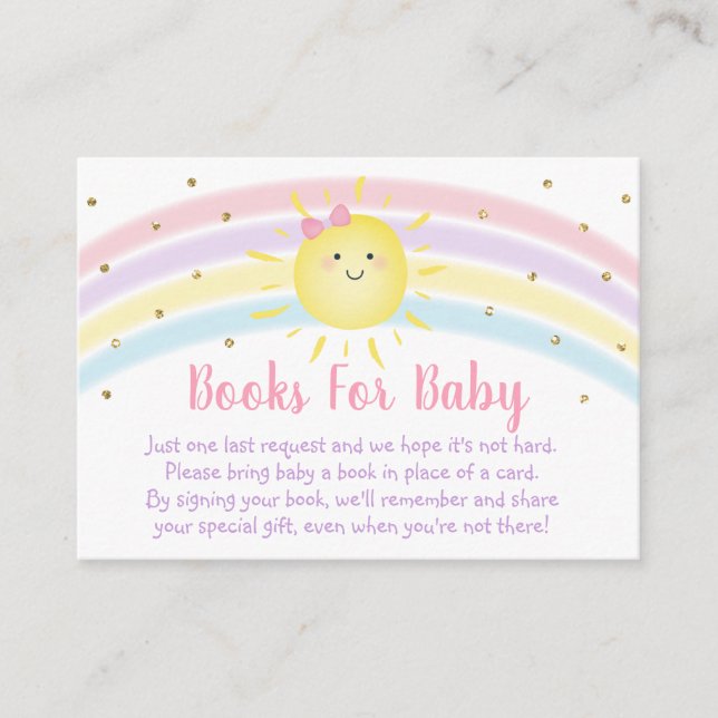 Carte D'accompagnement Sunshine Rainbow Pink Gold Baby Book Demande (Devant)