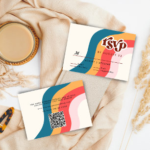 Carte D'accompagnement Super coloré Retro les années 70 mariage RSVP QR C