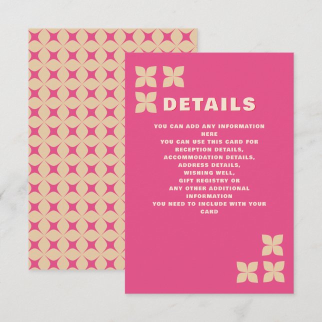 Carte D'accompagnement Super rétro les années 70 rose beige Mariage (Devant / Derrière)