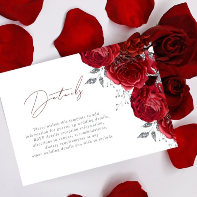 Carte D'accompagnement Superbes Roses rouges et Mariage d'argent Détails (Créateur téléchargé)