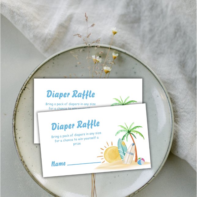 Carte D'accompagnement Surf de plage Sun Palm Diaper Baby shower de  (Beach Surf Sun Palm Diaper Raffle Baby Shower Enclosure Card)