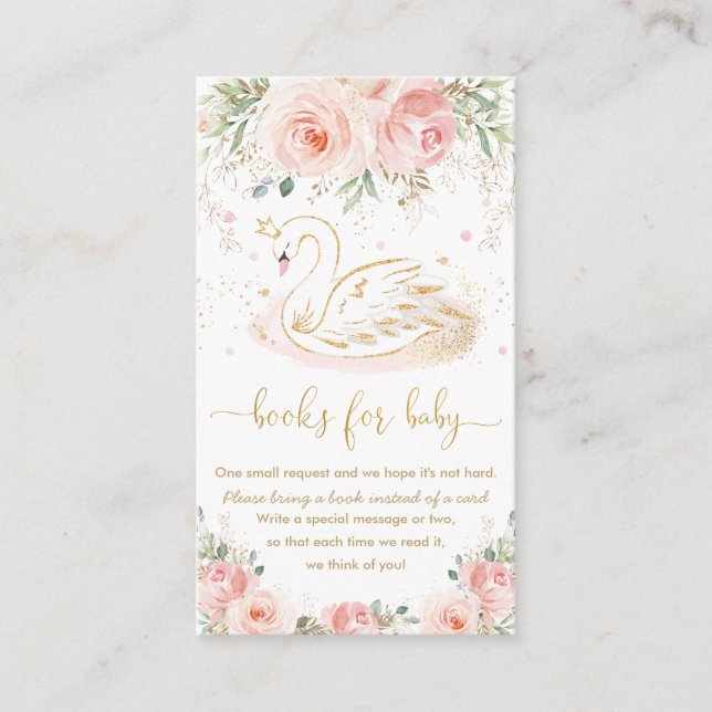 Carte D'accompagnement Swan Blush rose Baby shower floral Livres pour béb (Devant)