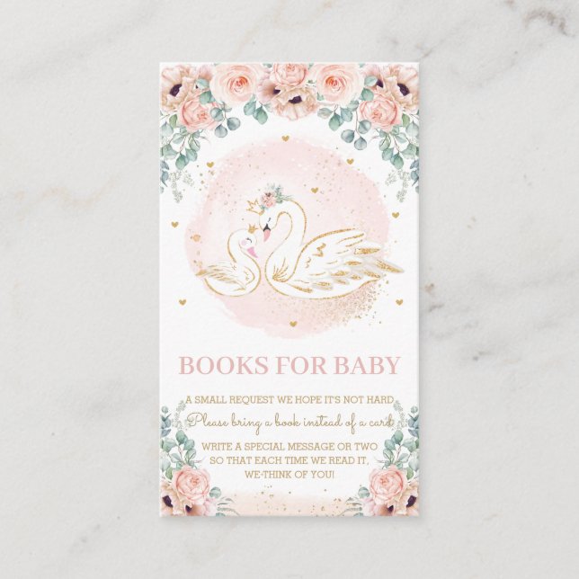 Carte D'accompagnement Swan Princess Blush Rose Floral Livres pour Baby E (Devant)