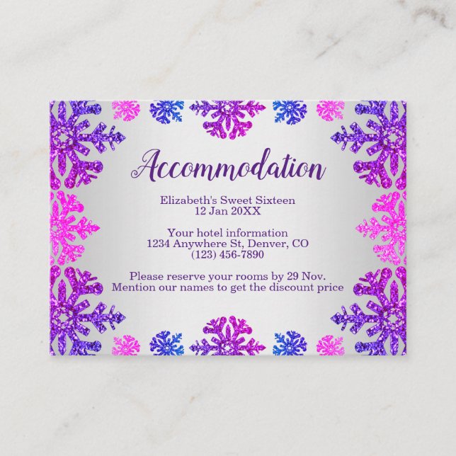 Carte D'accompagnement Sweet 16 Hiver Flocon de neige Hébergement Anniver (Devant)