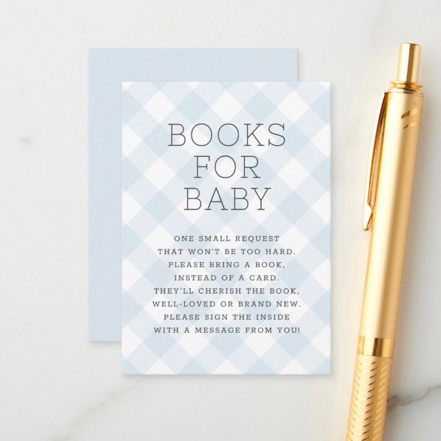 Carte D'accompagnement Sweet Boy Blue En vichy Livres Pour Baby shower (Créateur téléchargé)