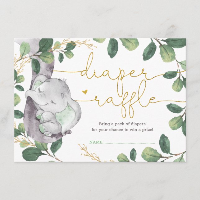 Carte D'accompagnement Sweet Greenery Gold Elephant Baby Diaper Raffle (Devant)
