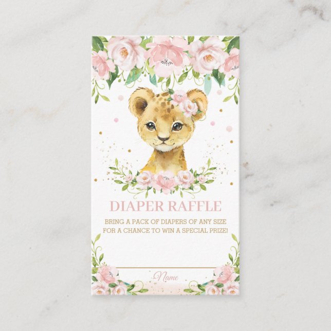 Carte D'accompagnement Sweet Lion Cub Rose Blush Floral Diaper Raffle (Devant)