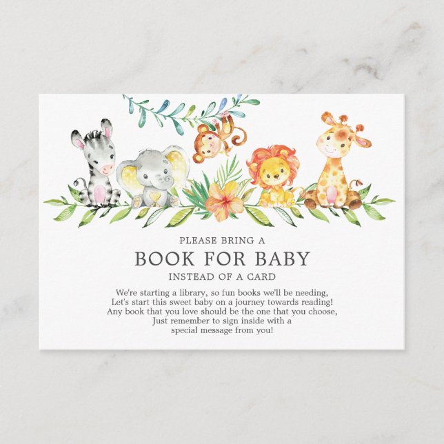 Carte D'accompagnement Sweet Safari Animaux Baby shower Livre pour bébé (Devant)