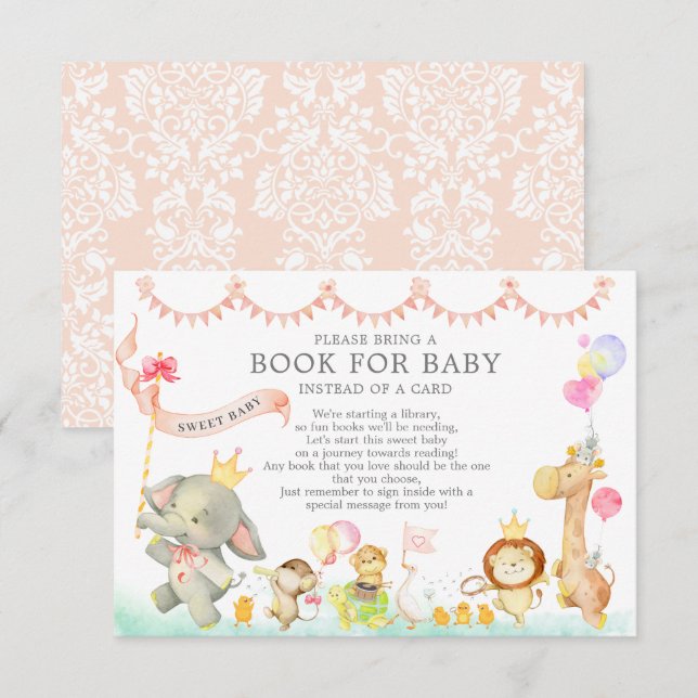 Carte D'accompagnement Sweet Safari Animaux Parade Douche Livre pour bébé (Devant / Derrière)