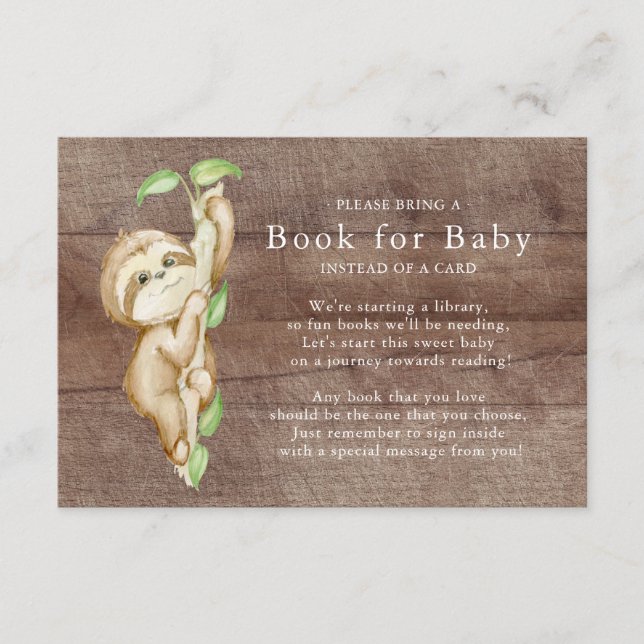 Carte D'accompagnement Sweet Sloth Baby shower Book pour Baby Card (Devant)