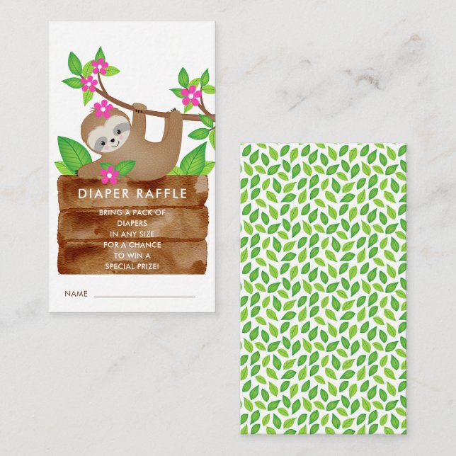 Carte D'accompagnement Sweet Sloth Girls Baby shower Déchets Raffle (Devant / Derrière)