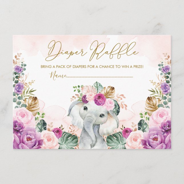 Carte D'accompagnement Sweet Tropical Boho Elephant Baby Diaper Raffle (Devant)
