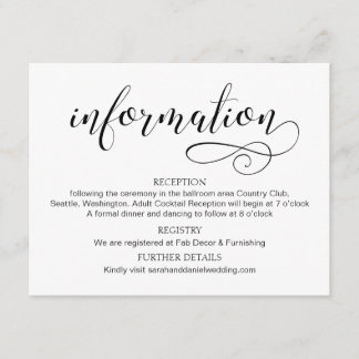 Carte D'accompagnement Swirl Typographie Mariage Information Card Script