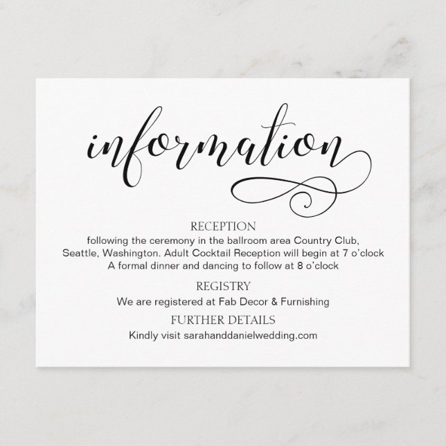 Carte D'accompagnement Swirl Typographie Mariage Information Card Script (Devant)