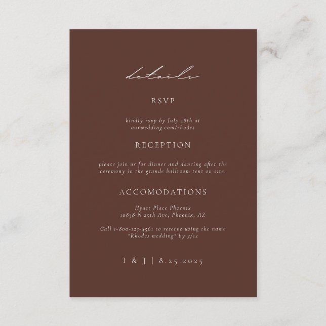 Carte D'accompagnement SYDNEY Espresso Détails du Mariage (Devant)
