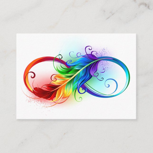 Carte D'accompagnement Symbole d'infini avec plume arc-en-ciel (Devant)