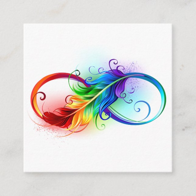 Carte D'accompagnement Symbole d'infini avec plume arc-en-ciel (Devant)