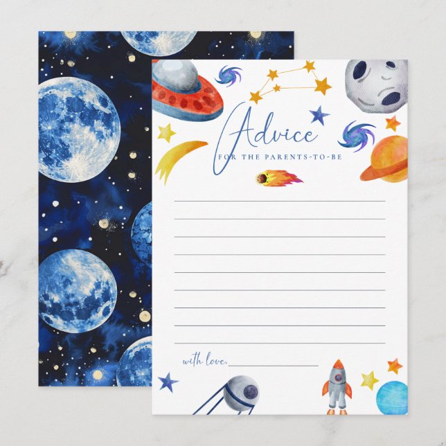Carte D'accompagnement Système solaire spatial | Conseil Baby shower aqua (Devant / Derrière)