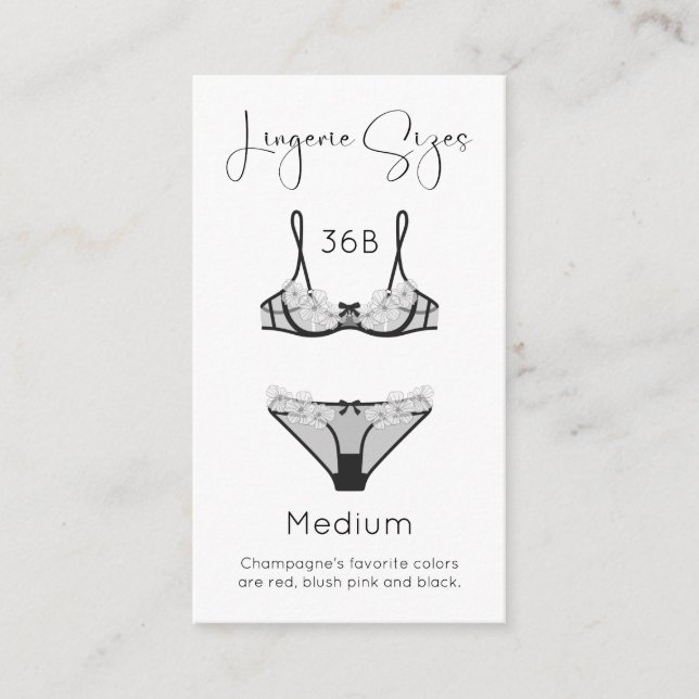 Carte D'accompagnement Tailles de lingerie Fête des mariées moderne (Devant)