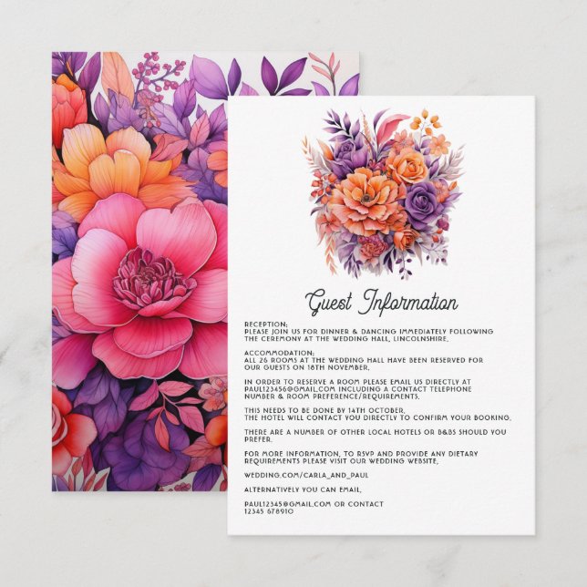 Carte D'accompagnement Tangerine, Hot-Pink & Royal Purple Détails sur l'i (Devant / Derrière)