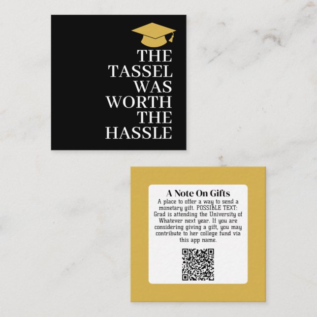 Carte D'accompagnement Tassel valait la peine du Hassle - Grad Cadeau QR  (Devant / Derrière)