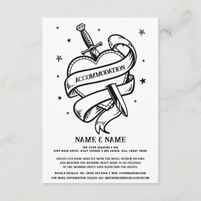 Carte D'accompagnement Tatouage Traditionnel Coeur Hébergement Mariage (Devant)