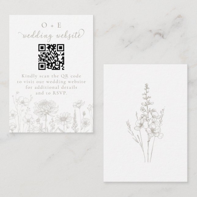 Carte D'accompagnement Taupe Botanical Minimal Wedding Website QR Code (Devant / Derrière)
