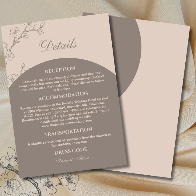 Carte D'accompagnement Taupe Moderne Floral Japandi Détails du Mariage (Créateur téléchargé)