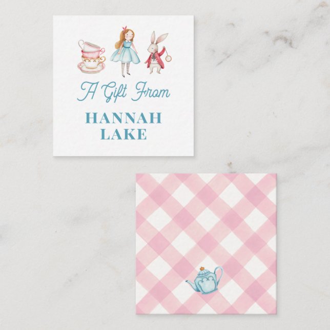 Carte D'accompagnement Tea Party personnalisé Pink En vichy Girls Cadeau (Devant / Derrière)