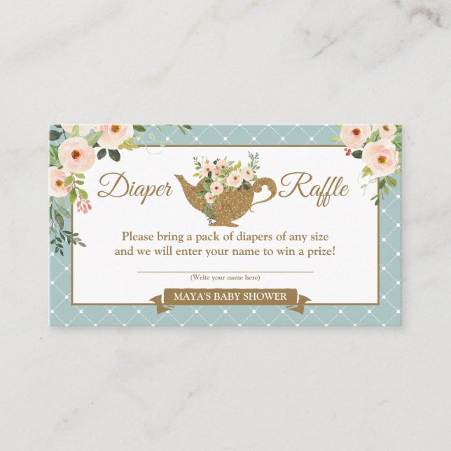 Carte D'accompagnement Tea Party Turquoise Floral Déchets Ticket (Devant)