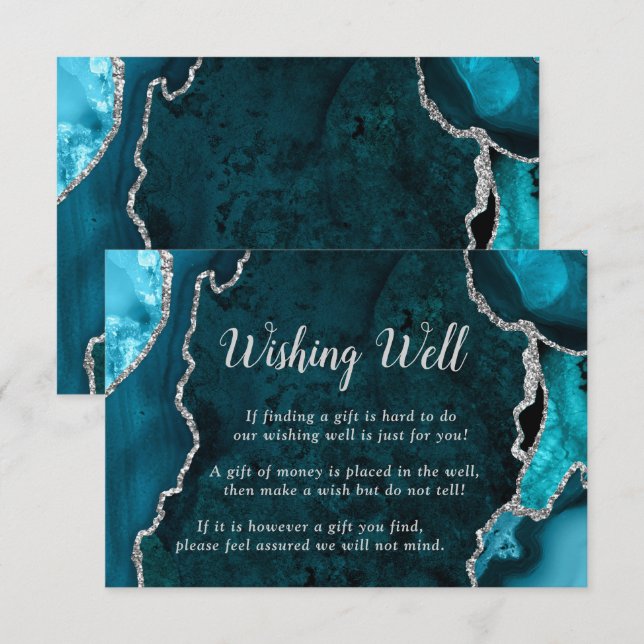 Carte D'accompagnement Teal and Silver Agate Wedding Wishing Well (Devant / Derrière)