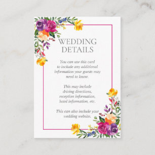 Carte D'accompagnement Technicolor tendance Boho Floral Mariage Détails