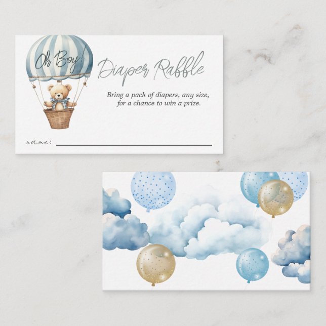 Carte D'accompagnement Teddy Bear Air Balloon Baby shower Déchets Raffin (Devant / Derrière)