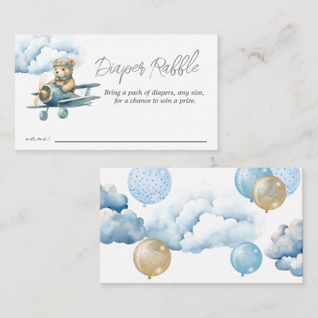 Carte D'accompagnement Teddy Bear Air Plane Baby shower Diaper Raffin (Devant / Derrière)