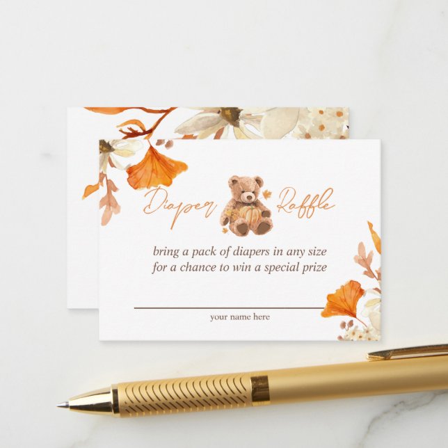 Carte D'accompagnement Teddy Bear Automne Floral Diaper Raffin (Devant/Arrière en situation)