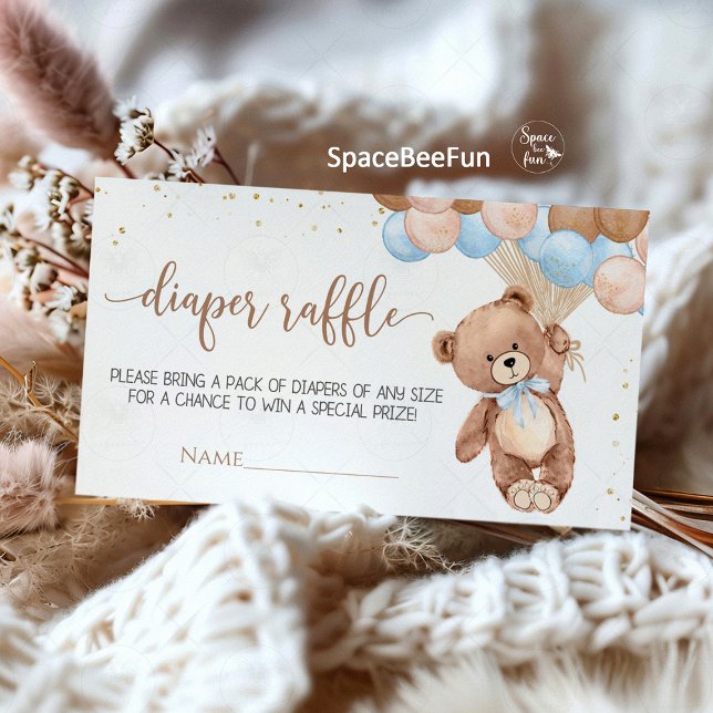 Carte D'accompagnement Teddy Bear Baby shower de couche voiture de tombol (Teddy bear baby shower diaper raffle, diaper raffle enclosure card, teddy bear-themed baby shower, b)