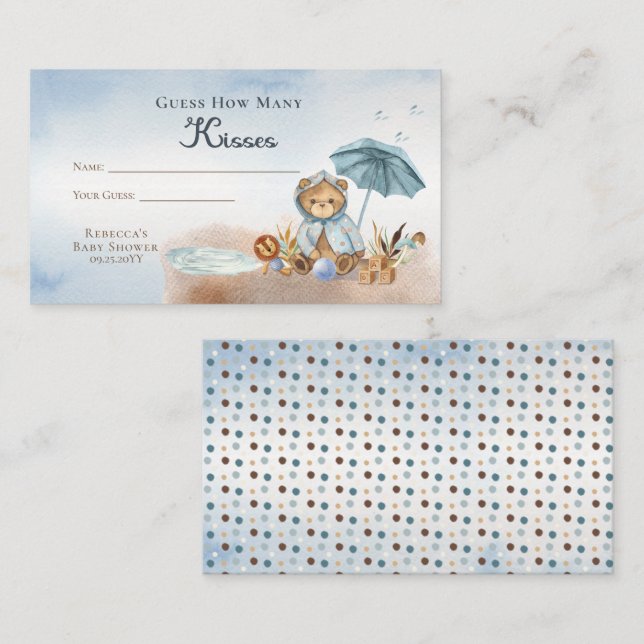 Carte D'accompagnement Teddy Bear Baby shower Devine Combien De Baisers (Devant / Derrière)