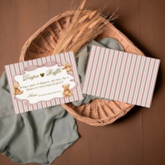 Carte D'accompagnement Teddy Bear Baby Shower Diaper Raffle Blush Pink 