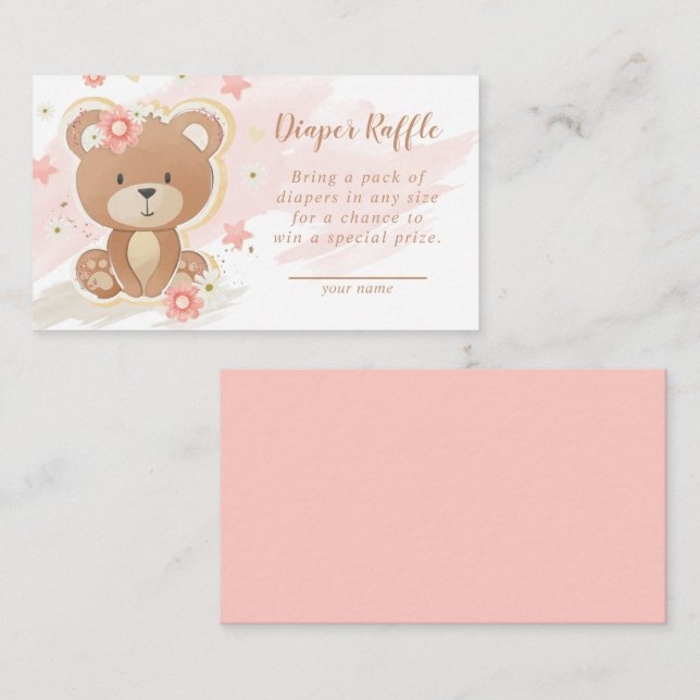 Carte D'accompagnement Teddy Bear Baby shower rose Refus de couche (Devant / Derrière)