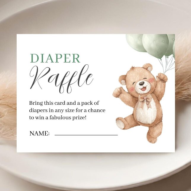 Carte D'accompagnement Teddy Bear Baby Shower Sage Green Diaper Raffle (Créateur téléchargé)