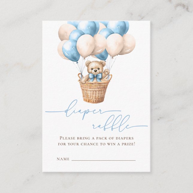 Carte D'accompagnement Teddy Bear Balloon Blue Diaper Raffle Billets (Devant)